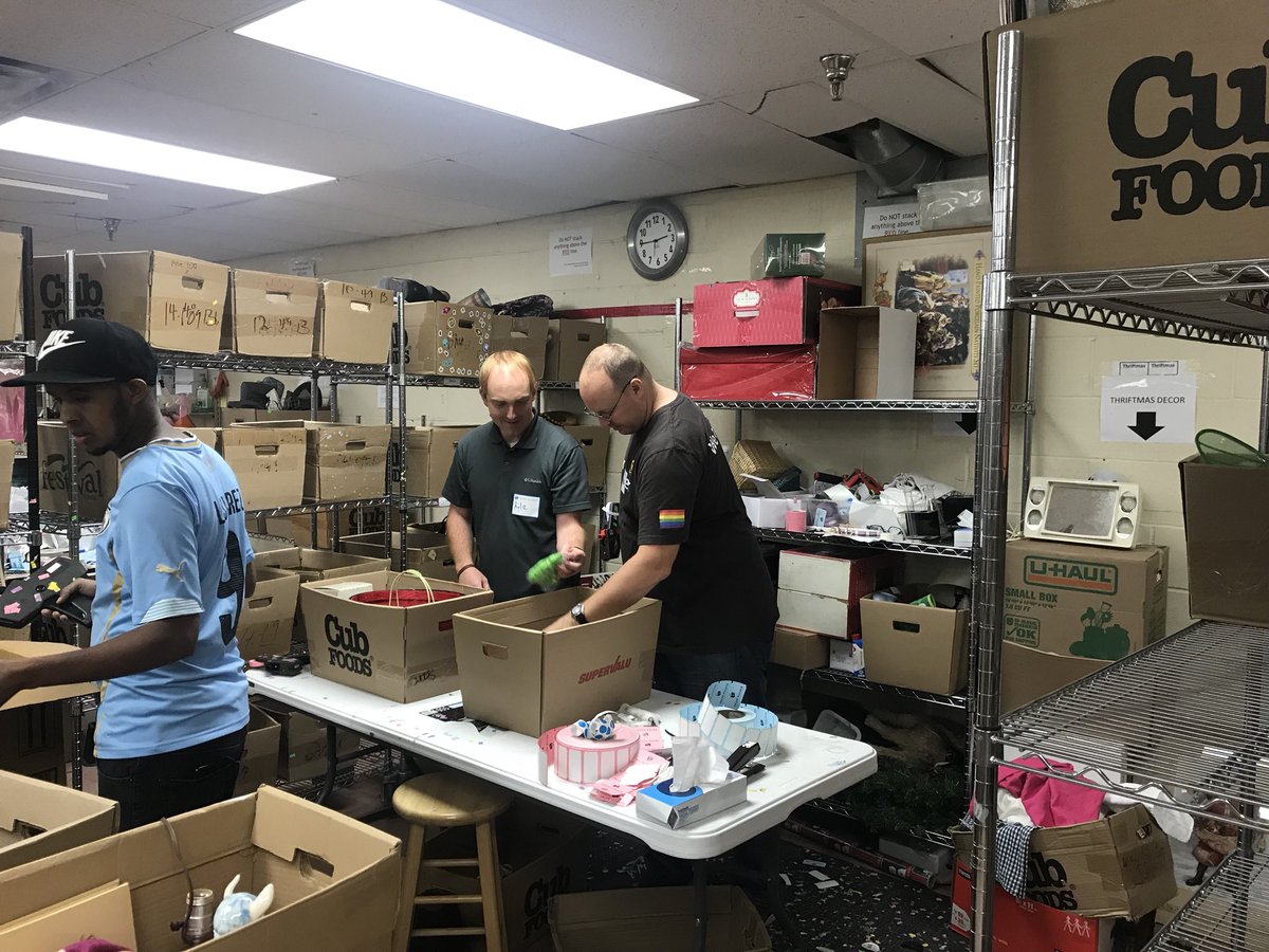 NP_Millennial's tweet photo. A big thank you to the #NPFeeders volunteers helping the Millennial BRG support @thearcminnesota through the @ArcValueVillage! We sorted out 96 boxes of donations that’ll bring in $3,000 to fund the important work supporting those with intellectual and developmental disabilities. https://t.co/vln0j22LIW