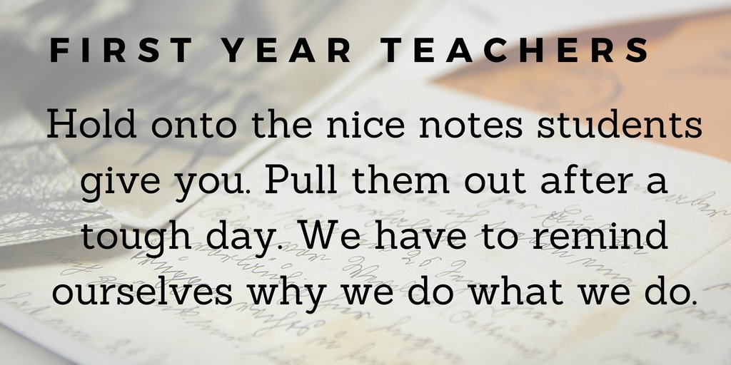 johnnorlin's tweet photo. First year teachers - Hold onto the nice notes students give you. Pull them out after a tough day. We have to remind ourselves why we do what we do. https://t.co/mbfnaE4dY7