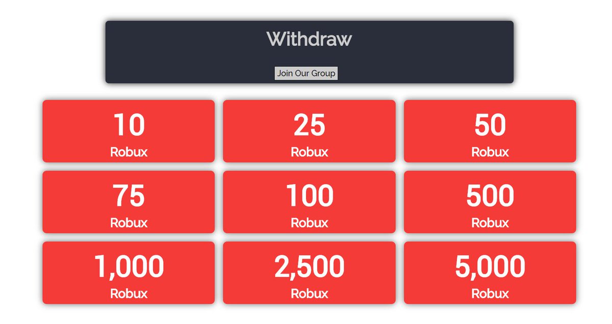 Rocash Com On Twitter Once You Have Enough To Wirhdraw Click The Withdraw Tab Join The Group And Enter Your Roblox Username - como ganar 10 robux