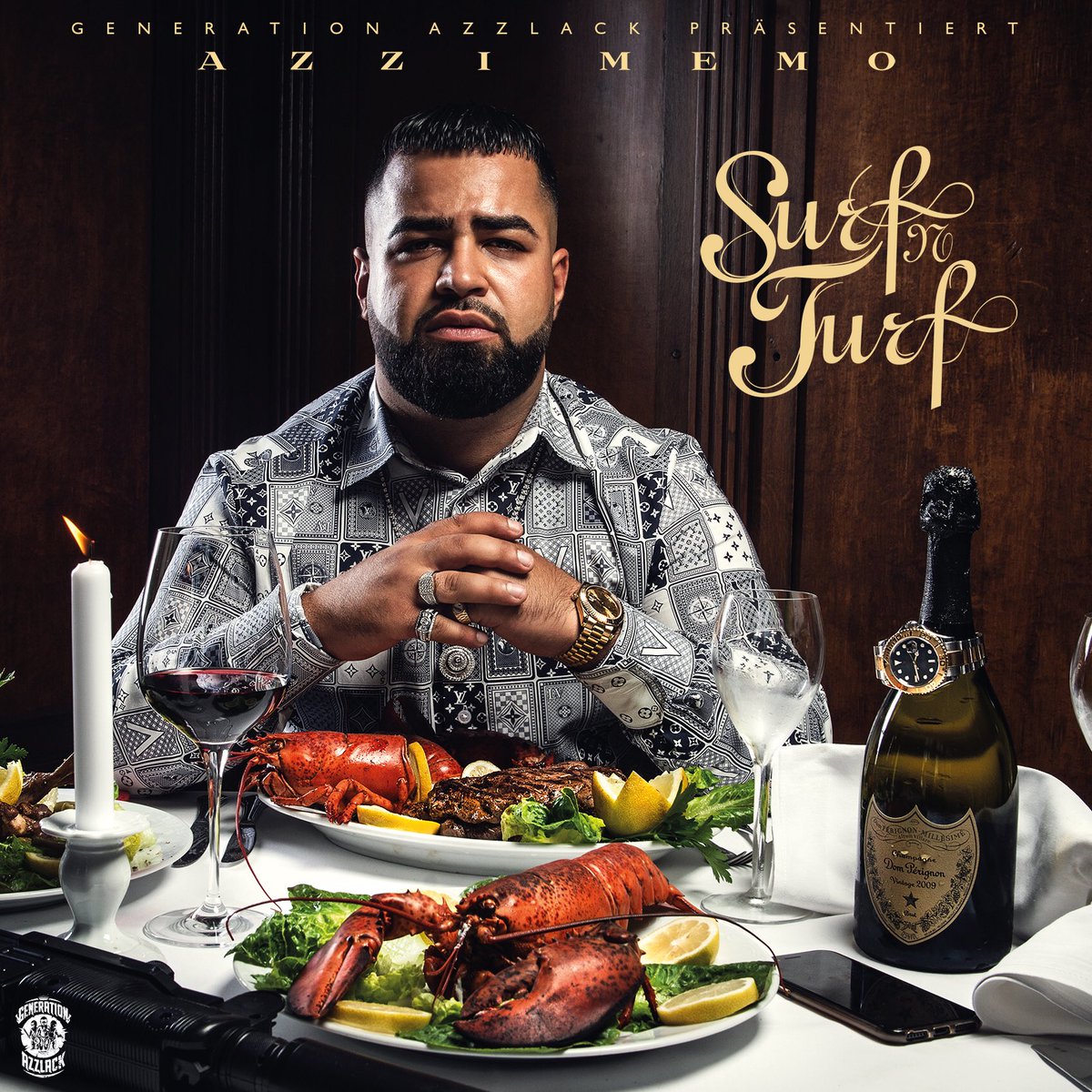 memoazzlack's tweet photo. Das offizielle Cover von meinem Album „Surf N Turf“ 🥩🦐 am 21.09.18 wird es erscheinen, ihr könnt es ab sofort überall vorbestellen, macht Welle kauft euch die Box und checkt meine erste Single #Flouz feat. @CapoOffiziell 🔥 #generationazzlack #azzimemo https://t.co/2EwQhBAB95