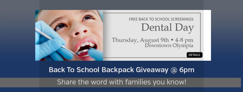 CityGatesOly's tweet photo. Let people know that #DentalDay is coming up on August 9th from 4-8pm on the corner of Adams and State St #OlympiaWA #helpingthoseinneed https://t.co/2tkSrd7hUX