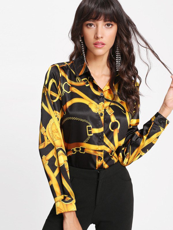 yellow satin blouse