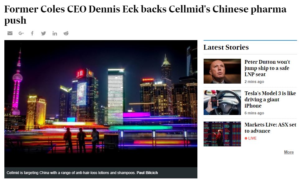 Anagenics's tweet photo. Former Coles CEO Dennis Eck backs Cellmid's Chinese pharma push https://t.co/9sM2rE0Zwv #shares #biotech #AntiAging #Cellmid #evolis https://t.co/IC9zQiFWk7