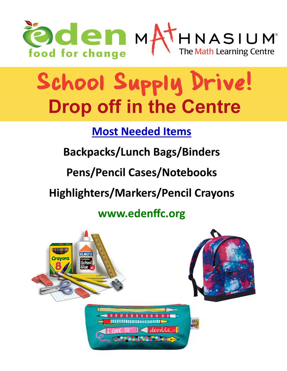 MathMeadowvale's tweet photo. We have partnered with @EdenFood4Change to participate in their Back to School Supply Drive. We are accepting all types of school supplies for the entire month of August!
#MathnasiumMeadowvale4Community #meadowvale #lisgar #peelmathchat #peelfam #mississaugalife #mississauga https://t.co/61wddoib3b