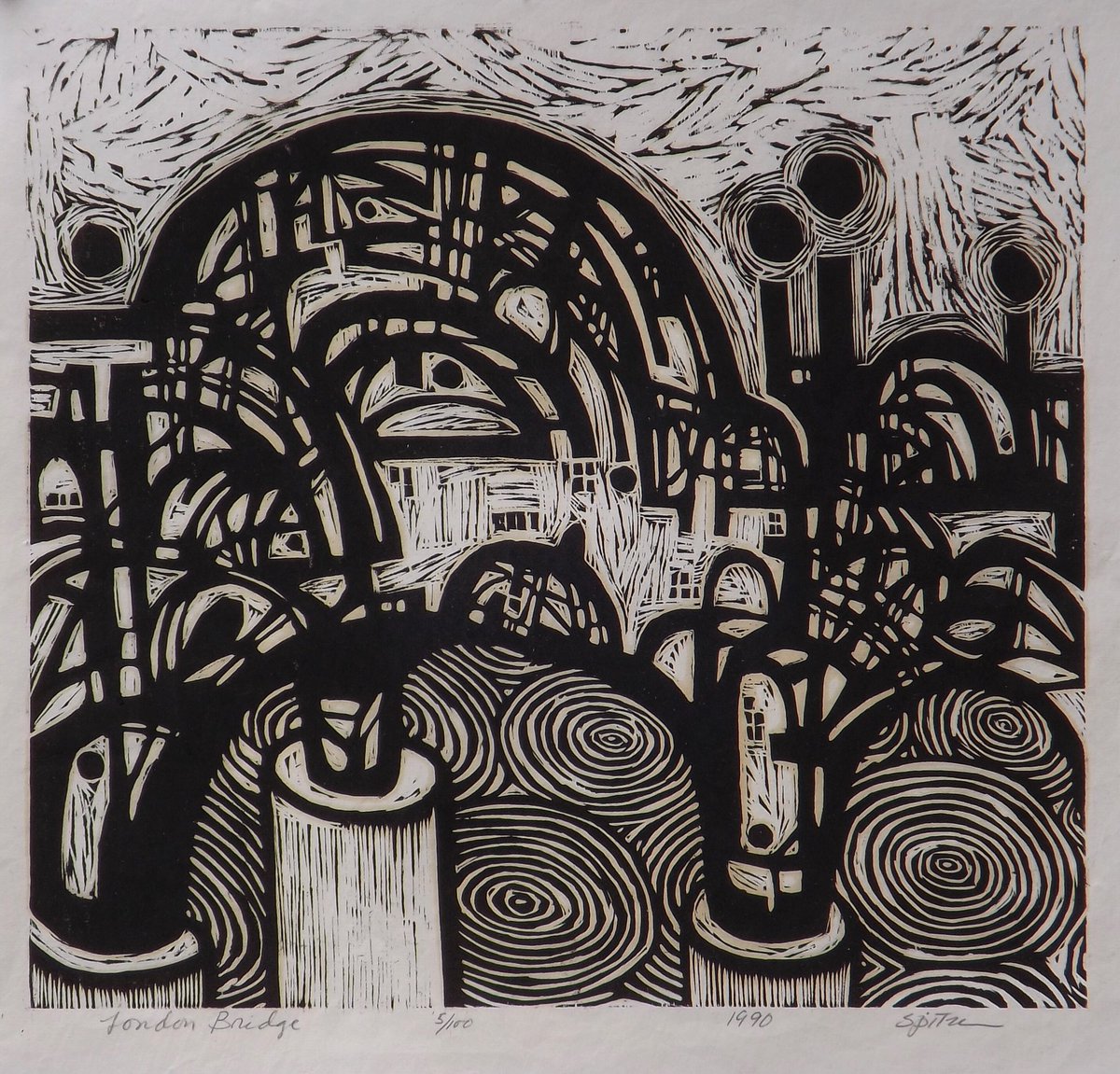 London Bridge by Jim Spitzer #art #print #woodblock #woodblockprint #london #londonbridge #londonlife #bridge #bridgeart #bridgeartwork #architecture #landscape #artwork #contemporaryart #originalartwork #jimspitzer #santarosa #california #worksonpaper jimspitzerart.com
