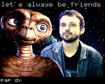 Oh yeah. And ET was there.Yup. BT, who had been running a "phone home" ad campaign with the extraterrestrial, felt compelled to make him the focal point of the Talk Zone. Guests could get their picture "taken" with ET, and write an email postcard with him.See a pattern yet?