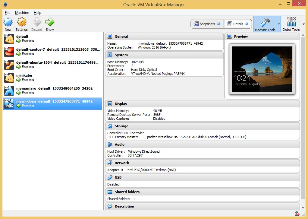 Joachim8675309's tweet image. Using @HashiCorp @vagrantup to orchestrate @virtualbox with @ManjaroLinux and #Windows2016 created by #packerio. Also @docker w. #dockermachine and @kubernetesio w. #minikube.
