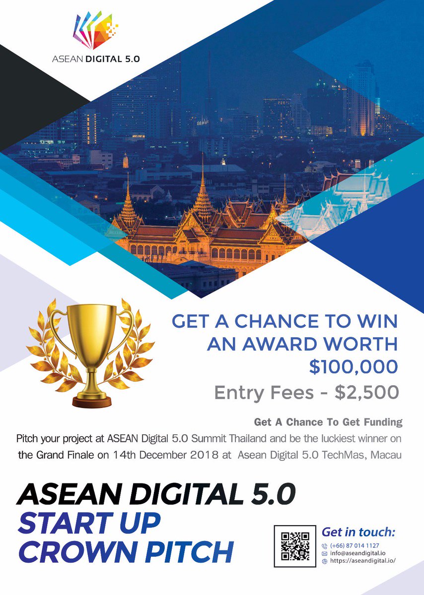 ASEAN5_0's tweet photo. Attention Start Ups. Join the #PitchCompetition for a chance to win an award of funding. Check us at https://t.co/Ahe8AfxOFr
#Pitch #Bangkok  #Thailand https://t.co/oppMz2JffB