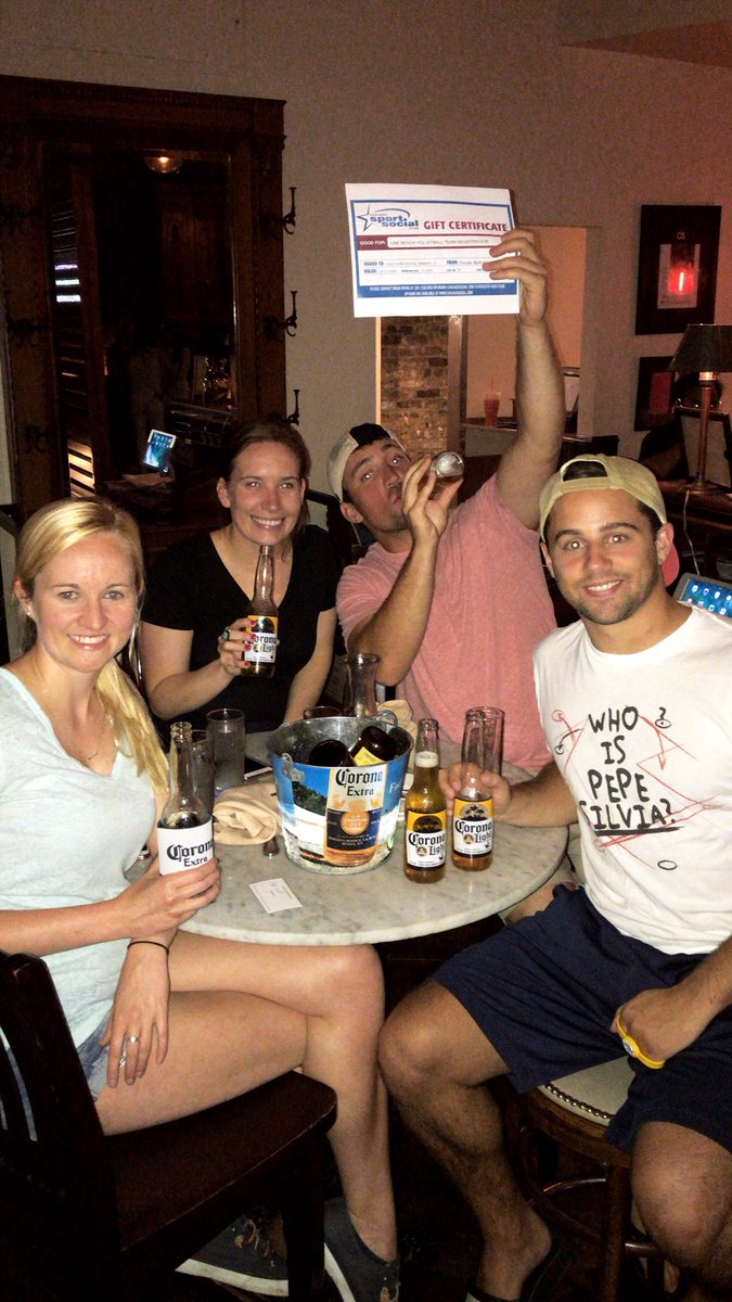 ChiSportSocial's tweet photo. Celebrating the end of 1st Session #BeachVolleyball with @coronaextrausa! #ChampsParty https://t.co/jbFx7uL0hZ