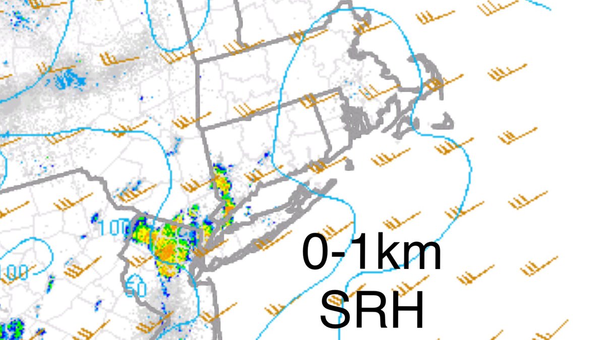 Despite the time of day, unidirectional winds and weak 0-1km SRH, negligible capping, coupled with enhanced low-level vorticity (&amp; low-level instability) may support transient supercell structures from Long Island Sound into southern Connecticut over the next 1-2 hrs. #nywx #ctwx