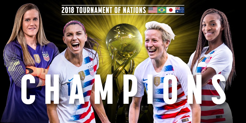 USWNT's tweet image. Against the world&apos;s best, we stand victorioUS. #ToN2018 champs! 🇺🇸