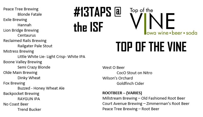 IACraftBeerTent's tweet photo. #13TAPS Initial lineup at @TopOfTheVine by Grandfathers Barn at the @IowaStateFair .  #144Total #ITappedIt https://t.co/yhCUFvhmAy
