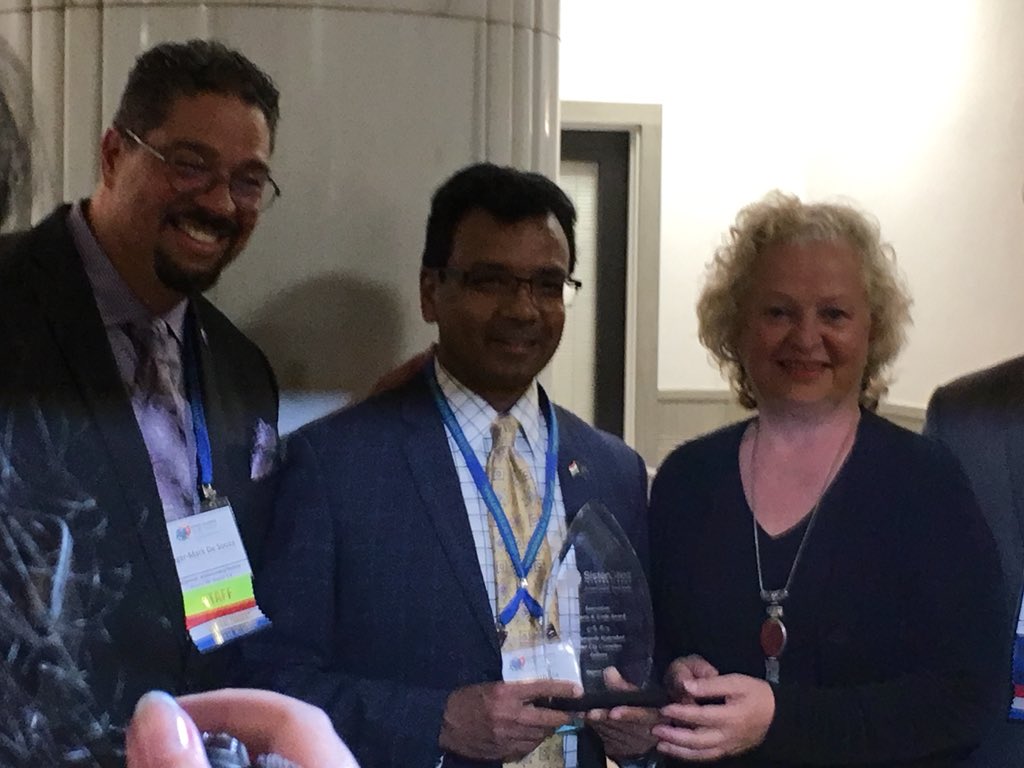 IndyHyderabad's tweet photo. Thanks @SisterCitiesInt for recognizing @IndyHyderabad with Innovation: Business &amp; Trade Award. Grateful for it, we have a story to share #InfosysStory with the world that How sister city partnerships can play a new role in a global economy. @SecondLady #Citiesleadingtheway https://t.co/3sL5AzDhGu