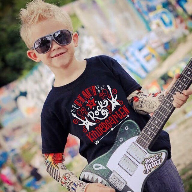 TotTude's tweet photo. Ready to Rock Kindergarten! 🤘🏼🍎📚✏️ Check out the newest tattoo sleeve shirt to hit the shop! Link in bio! https://t.co/TsiBQ7Dadm https://t.co/BCLTjSKgQe