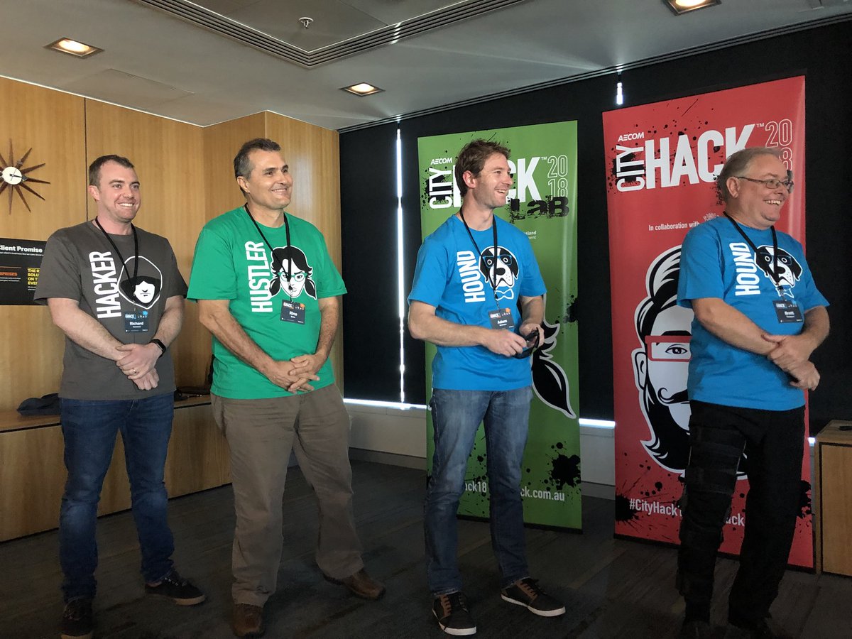 AECOM's tweet photo. Great ideas coming from the first three teams about improving traffic congestion, travel times and incident response times for #Brisbane commuters using smart technology. #CityHack18 @TMRQld https://t.co/SkFTqVeFAG
