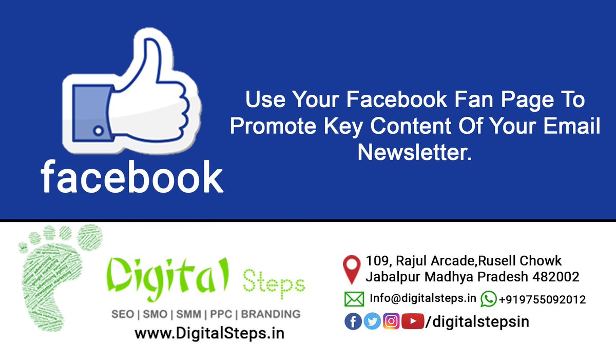 digitalstepsin's tweet image. Use your Facebook fan page to promote key content of your email newsletter.

Get best tips for social media and SEO visit at : digitalsteps.in

#DigitalSteps  #DigitalMarketingIndia #digitalmarketingagency #SEOCompany  #SEO  #SEOAgency #SEOTips
