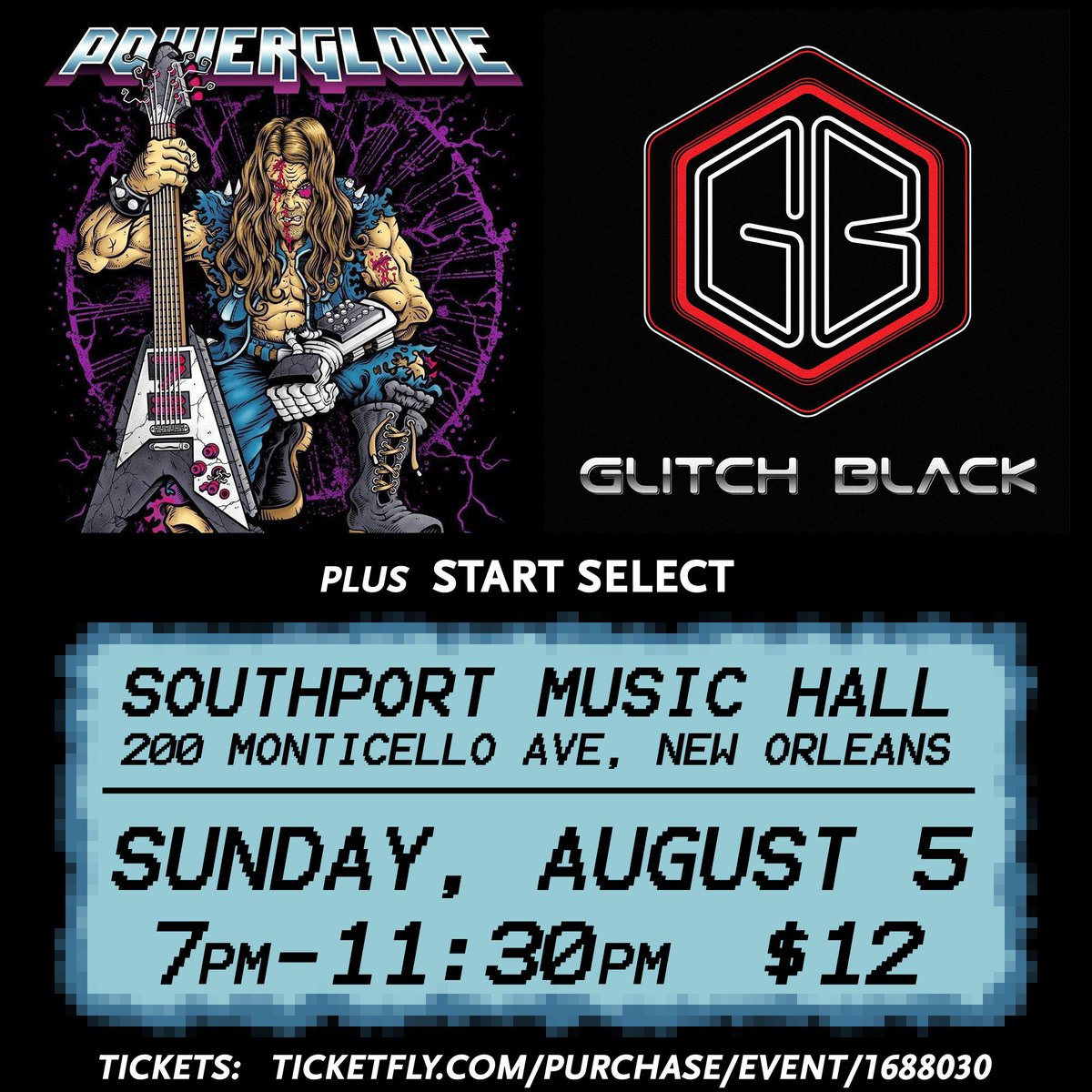 Glitch_Black's tweet photo. On Sunday, Aug 5, I'll perform live with @PowergloveBand and #StartSelect at @Southporthall in #NewOrleans! #synthwave #videogame #livemusic #nola #cyberpunk #retrowave #music https://t.co/bkUBUQGD1G