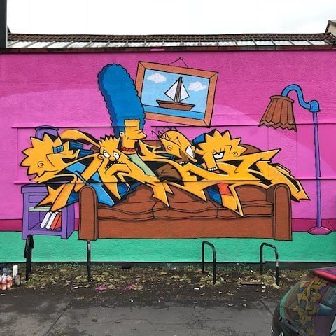 Channel4's tweet photo. For the 10th anniversary of @upfest, Matt Groening personally selected three artists to paint their interpretations of #TheSimpsons. Cool, huh? https://t.co/x9wpFaPgD3