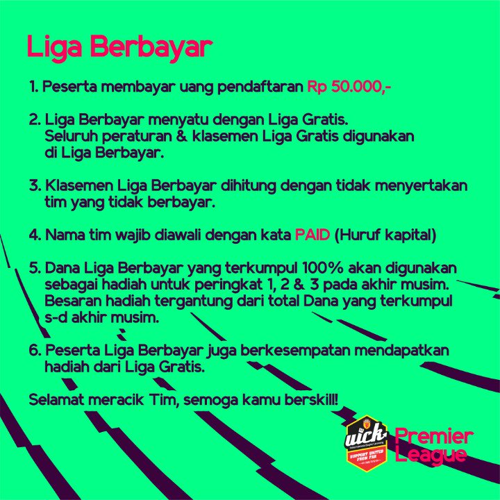 Peraturan &amp; syarat Peserta UICK Fantasy Premier League 2018/2019: