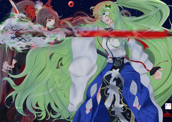 霊夢&amp;早苗 #東方 #東方Project #MLW #東風谷早苗 #博麗霊夢 #衣装アレンジ https://t.co/oRgTFrxXSy 