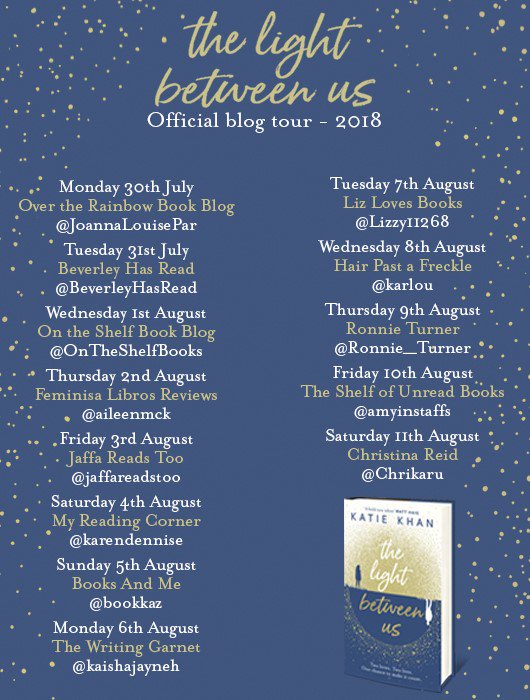 I'm delighted to share my #bookreview of #TheLightBetweenUs by @katie_khan on today's #BlogTour stop @TransworldBooks @hannahlbright29 @annecater #RandomThingsTours 
jaffareadstoo.blogspot.com/2018/08/blog-t…