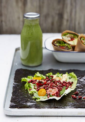 A sandwich with a green twist! Nori ('seaweed' in Japanese) is a great alternative for a sandwich, and the filling can be made up of anything you have in the fridge bit.ly/2lIqN86