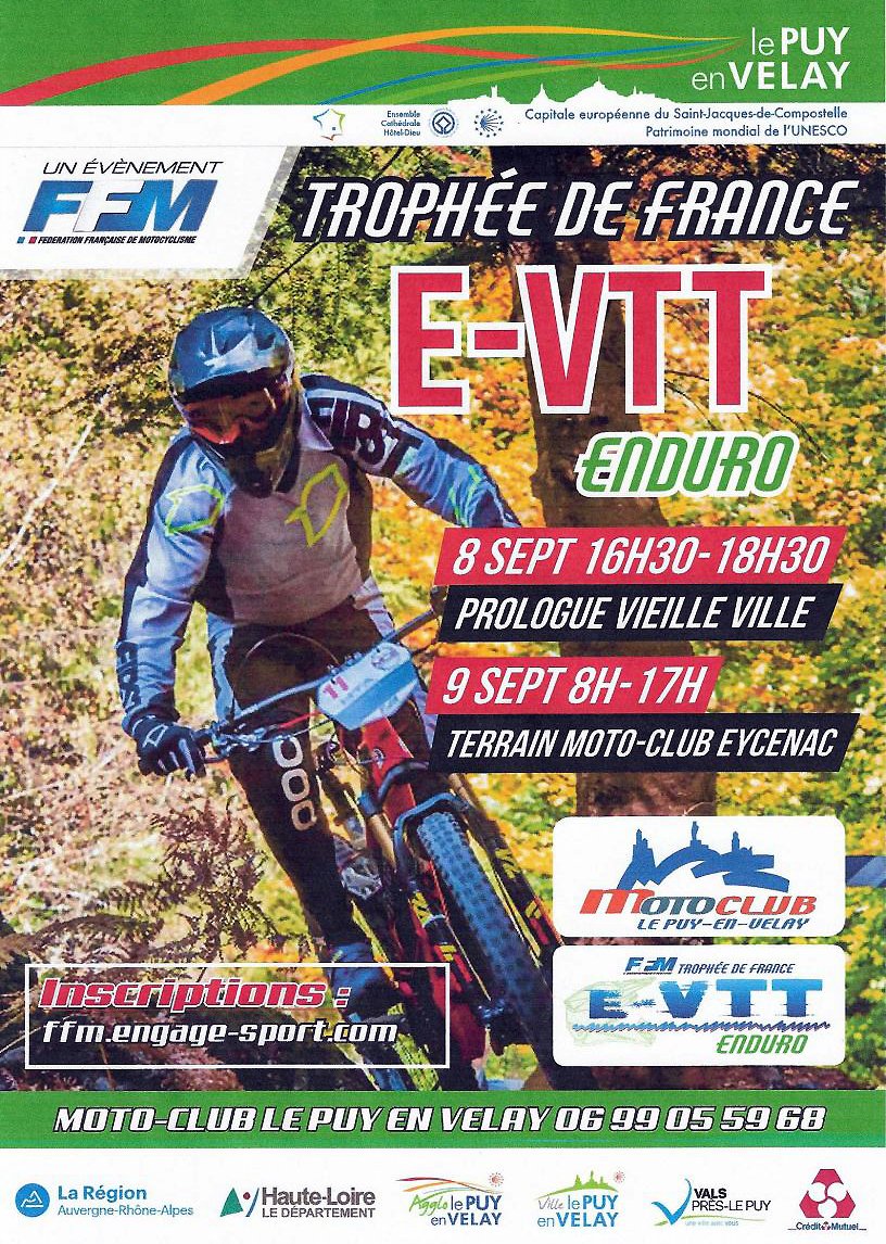 ffmoto's tweet photo. #TrophéeDeFrance #EVTT #Enduro 
#PuyEnVelay-43 (2/3) – 8-9 septembre : Pour l’événement E-VTT Enduro de l’année https://t.co/aI1ZOd8vmd https://t.co/iTmAA8vgqH