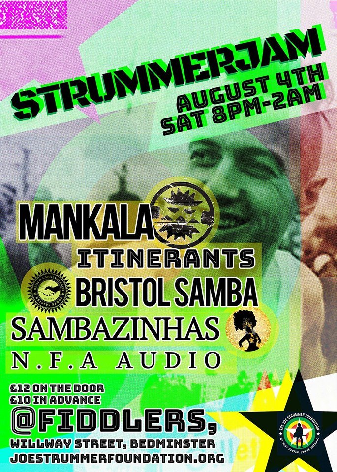 BristolSamba's tweet photo. Strummerjam tomorrow! Get down to @FiddlersBristol for a fantastic night with @itinerantsband, @Mankalaband, @sambazinhas and NFA Audio (and Bristol Samba, of course!) in aid of two fantastic causes: @_strummerville and @One25Charity! https://t.co/O9hdGFh5dD https://t.co/jajdf9AQTl