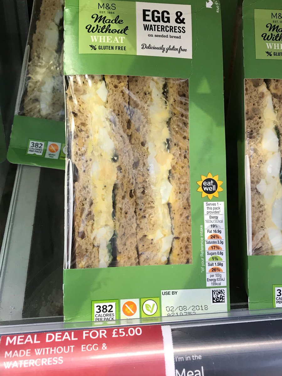 brundeanlaws's tweet photo. Anyone any idea what the filling in this sandwich might actually be? #marksandspencer #mands #foodlabelling #wheatfree #eggfree #watercressfree #freeofeverything https://t.co/6vgN1AsRHi