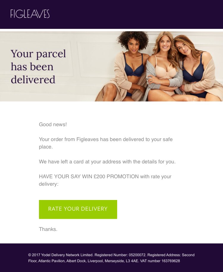 jocelynsmith90's tweet image. Hi @figleaveshome why do you use @YodelOnline ? I didn’t state a safe place when ordering &amp;amp; there’s definitely no card #whereismyparcel #dissappointedcustomer