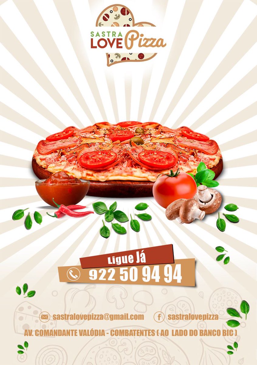 clasaed's tweet photo. *Sastra*
      *Love Pizza*

Delicie-se das nossas Pizzas com a mais alta qualidade de confeção e sabores delirantes. 😋🍕🤤🍕

*Encomenda já a sua Pizza*  🍕👌🏽🍕🤪

Das 09h:30m às 18h:00m
Estamos localizados na, Av. Comandante Valódia - Combatentes (Ao Lado do Banco BIC) https://t.co/5A3WqANWC4