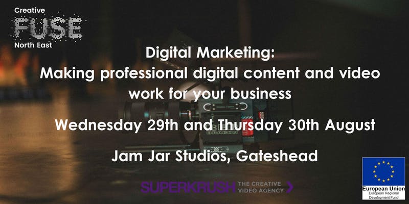 Great opportunity to take part in this two-day workshop on how to make professional digital content and video work for your business. Organised by @sunderlanduni and @SuperkrushFilms at @Jamjar_studios. Supported by @CreativeFuseNE and ERDF. ow.ly/9Bq430leQA