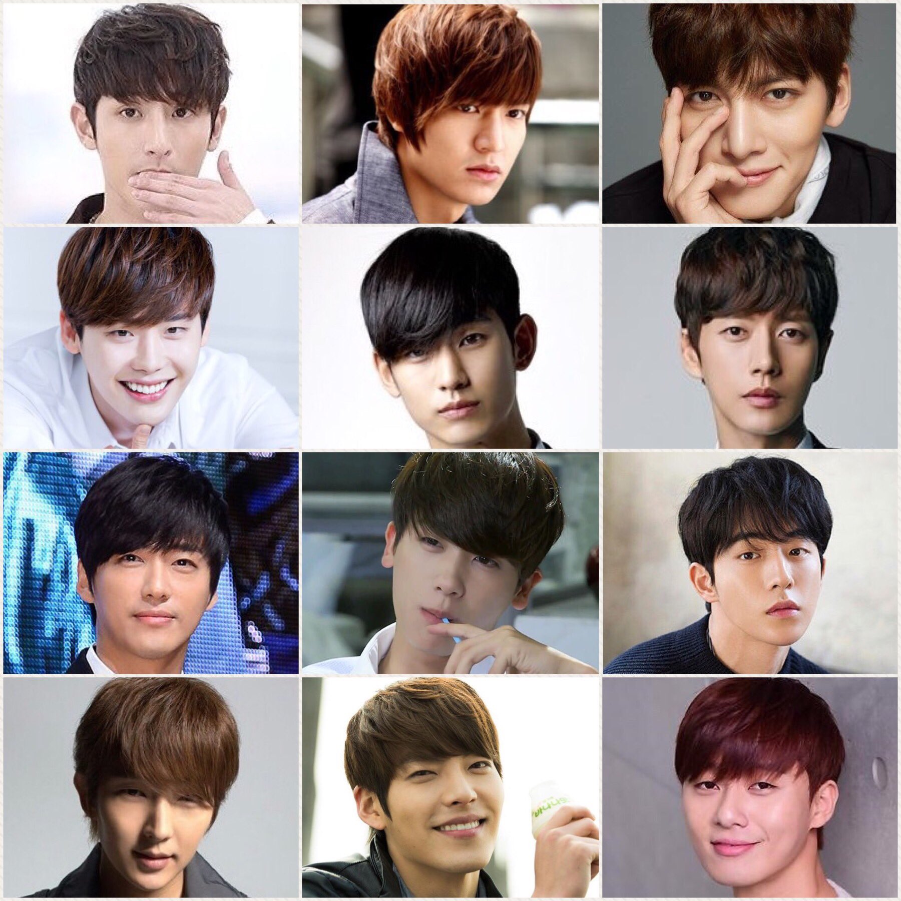 카페오레 オレちゃん 韓国俳優さんの髪型 大きく4つに分けてみました 1枚目 前髪重め 2枚目 おでこ全開 3枚目 眉出し 4枚目 センター分け 皆さんはどのタイプが好きですか 私は前髪重め派なんですが 写真を集めてみると眉