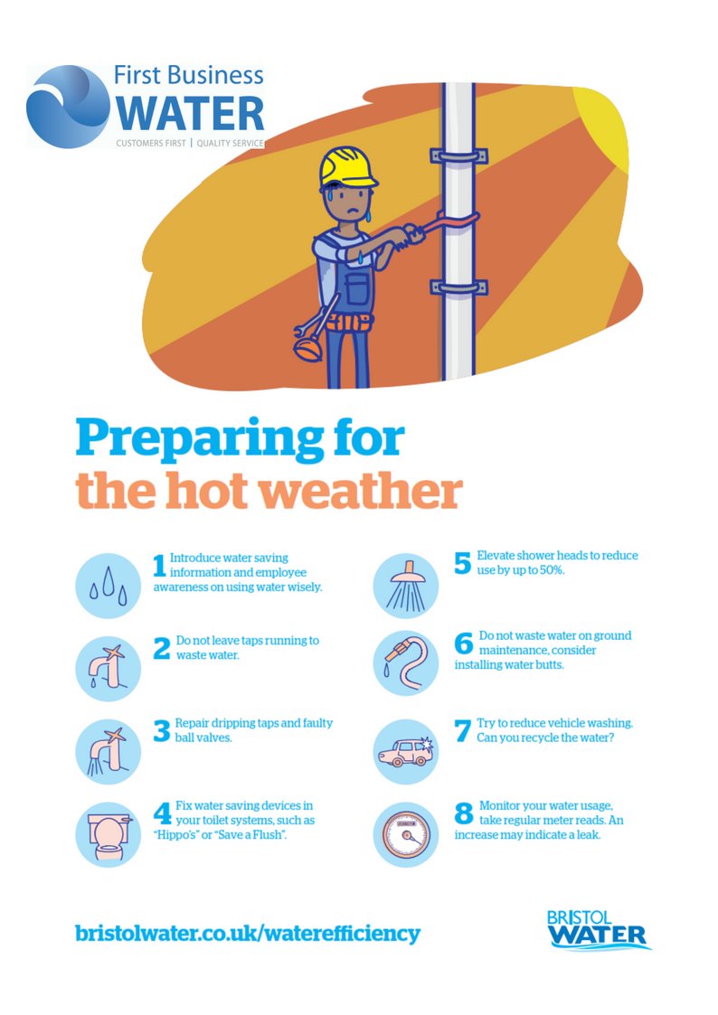FirstBusinessW's tweet photo. Keeping your businesses in water whatever the weather! 🔥❄️
These guides from @BristolWater show how you can prepare and protect your water against extremely hot and cold weather.💦
#watersaving #ukheatwave #2018WaterWatch #FirstBusinessWater https://t.co/7wzE0lELCw
