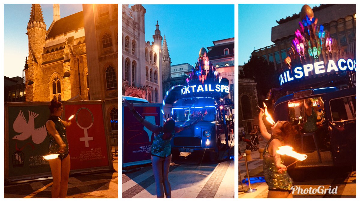 AnaGillespie's tweet photo. #fizz up your Friday &amp; try a Pankhurst Pina Colada,Fitzgerald Fizz or Margarita Atwood cocktails at shimmering,glimmering Fiery PeaCocktail Bar in Guildhall Yard. FREE night of amazing female circus from 5pm @ThisIsArtBars #Vote100 #WomenWorkPower @visitthecity #suffragrettes https://t.co/vWmFpXU2IS
