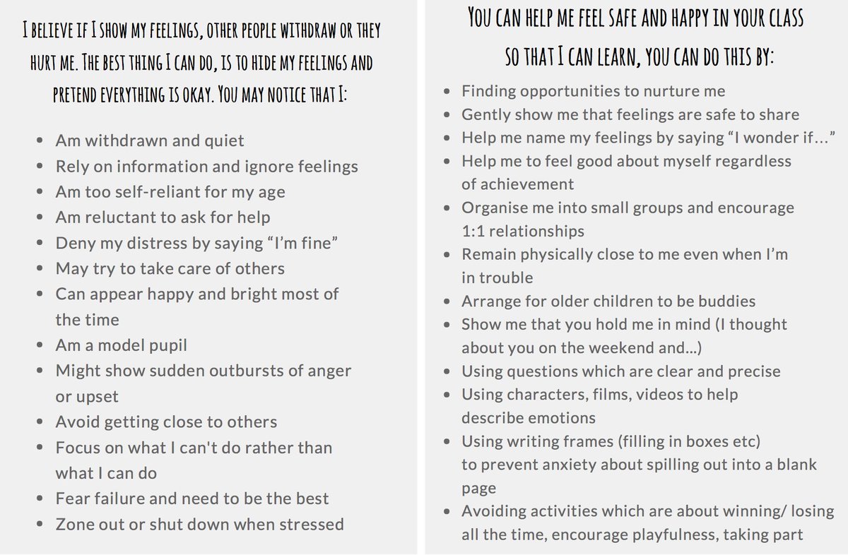EdPsychInfo's tweet image. Retweeted Mary Meredith (@marymered):

Love the generosity of @BeaconHouseTeam - here's their quick guide to trauma &amp;amp; attachment in the classroom. What acting in &amp;amp; acting out distress rooted in relational trauma looks like - and how to mitigate.