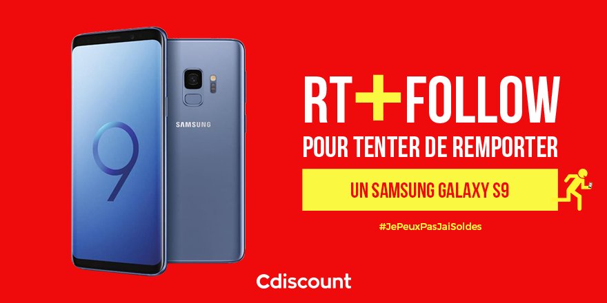 Cdiscount's tweet image. 🎁 #Concours 

👌 À gagner pour les #Soldes2018 : Samsung #GalaxyS9   👉 bit.ly/2KhMhj7

🔸 Pour tenter votre chance : 
#RT + #FOLLOW @Cdiscount

☑️ TAS 09/08