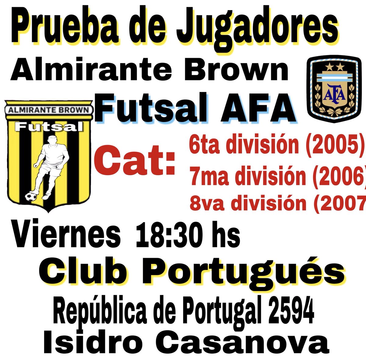 Te esperamos!
Veni a Jugar para Almirante Brown Futsal AFA!