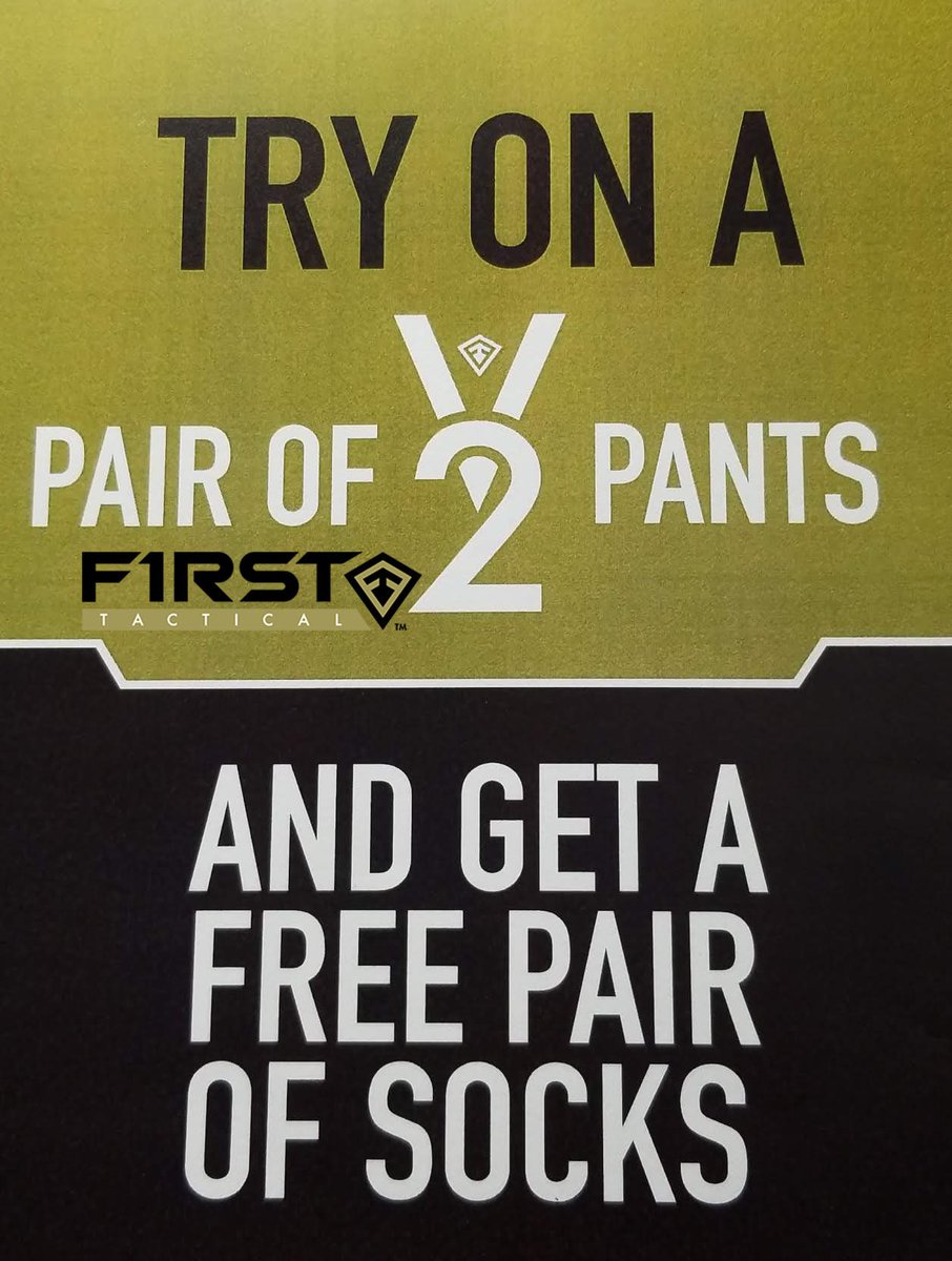 Try on the @firsttactical V2 Pants at Streicher's stores and get a Free Pair of Socks. Buy the V2 Pants Online and get a Free Pair of Socks. #freesocks #firsttactical ow.ly/WAZW30lfYqi