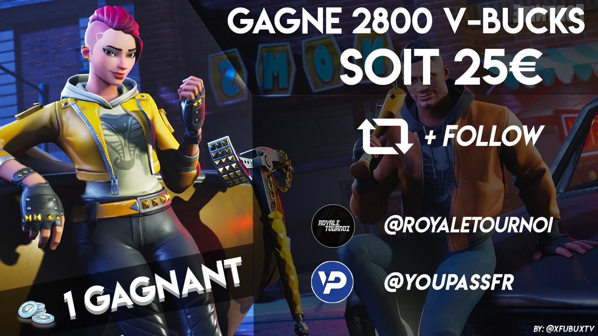 RoyaleTournoi's tweet image. #CONCOURS Fortnite 

Gagne 2800 V-BUCKS😍 (ou 25€)

Pour participer :
↪️Suivre @RoyaleTournoi et @YouPassFR 

↪️Retweeter le post  

↪️Mentionne un(e) ami(e) !

Tirage 10/08 🍀