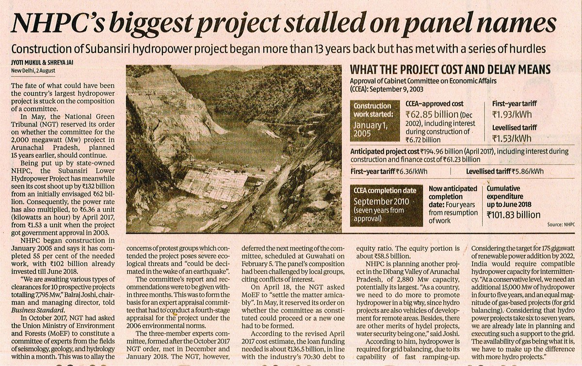 nhpcltd's tweet photo. News Report on Subansiri Lower Project of #NHPC published in Business Standard, dated 03.08.2018. @shreya_jai @mukuljyoti 
https://t.co/HnooUDriNn https://t.co/xxcULNTXC8