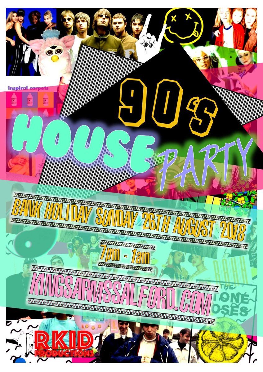 🔥 Sunday 26th August // 19:00-1:00 🔥
•
•
•
Tickets available kingsarmssalford.com NOW! 
Just £5 when you book online ♥️
•
•
•
#party #90sparty #manchester #salford #rt #rave #whatson #90s #90skid #friyay #90smanchester