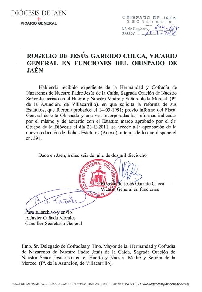 APROBADOS LOS NUEVOS ESTATUTOS

Nuestra Hermandad cuenta con nuevos Estatutos, se han adaptado al estatuto marco. Pasa a llamarse "Hermandad y Cofradía de Nazarenos de N. P. Jesús de la Caída, Sagrada Oración de N. S. Jesucristo en el Huerto y Ntra. Madre y Señora de la Merced "