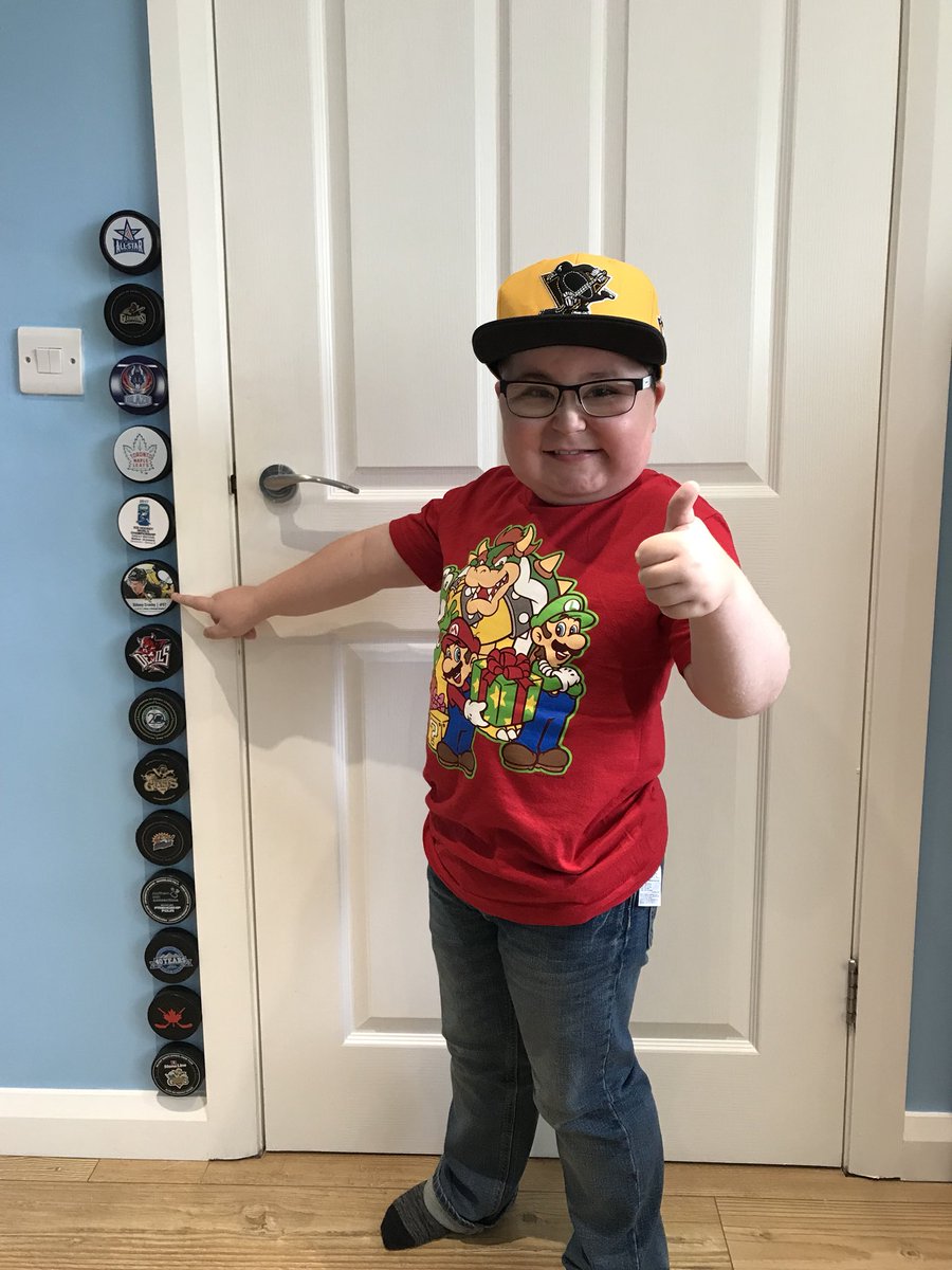 team_mcclean's tweet image. Ice Hockey pucks wanted and needed...he promises to provide a loving home where each one will be proudly displayed and looked after 👍🏻🏒(we’re trying to make his downstairs disabled adapted room as ice hockey related as we can and using the pucks to surround his door frames)