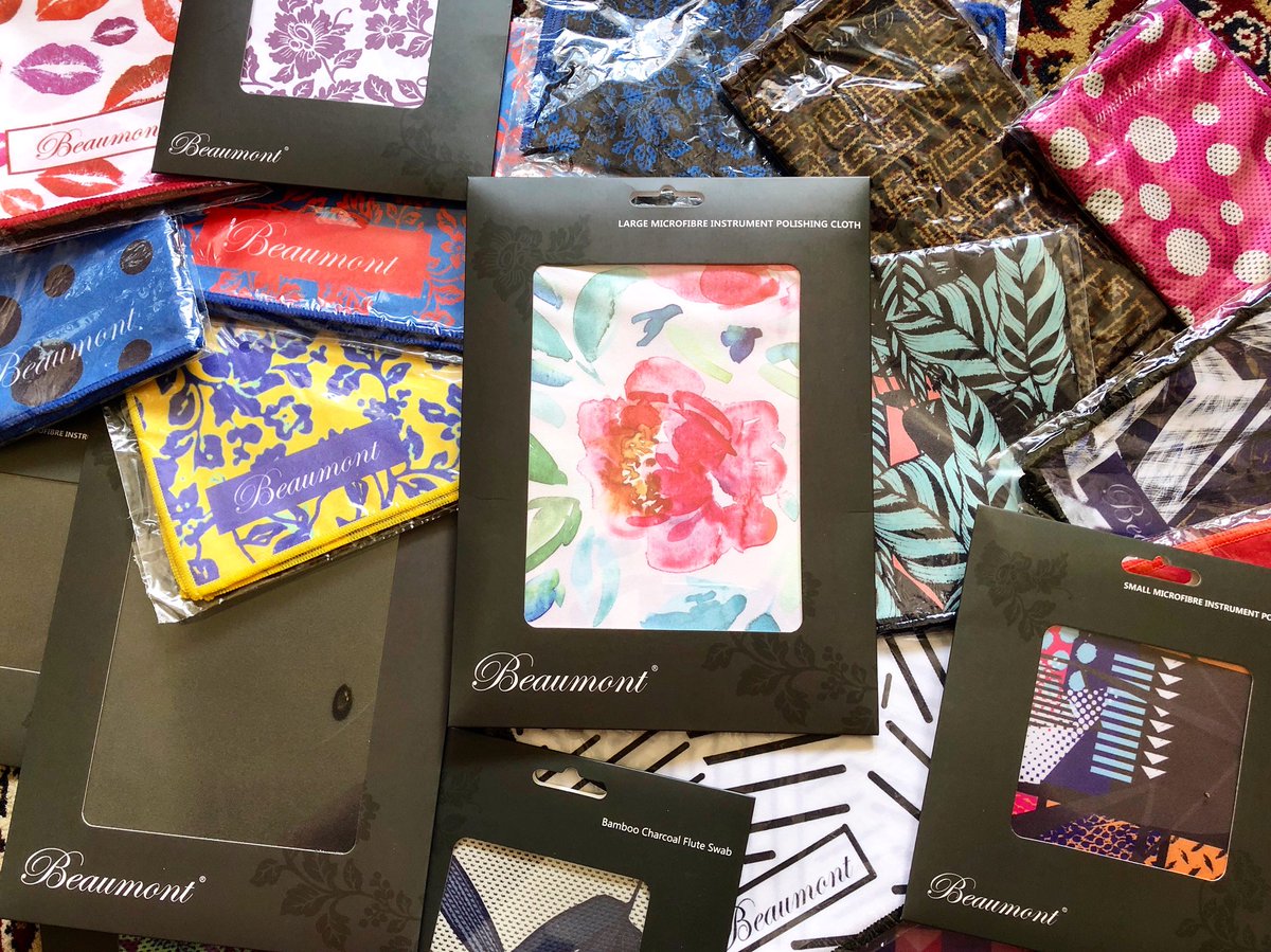 's tweet image. We’ve just had a wonderful shipment from Beaumont, including the new #symphonicblack, #neonarcade and #paintedblooms microfibre cloths. Come and get them before they’re gone! 

@BeaumontMusicUK 

#beaumontmusic #flute #clarinet #piccolo #oboe #london