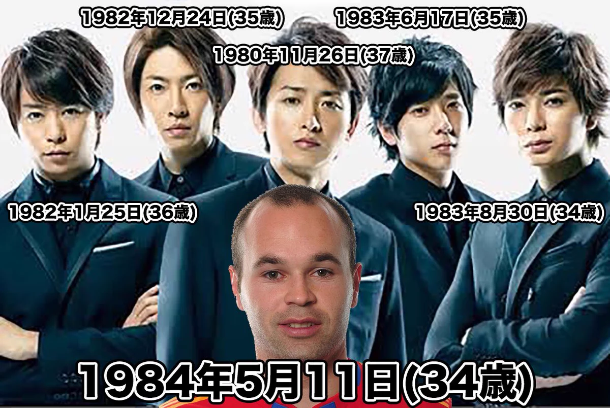 実は見た目よりも若いｗイニエスタは嵐に加入したらメンバー最年少ｗｗｗ