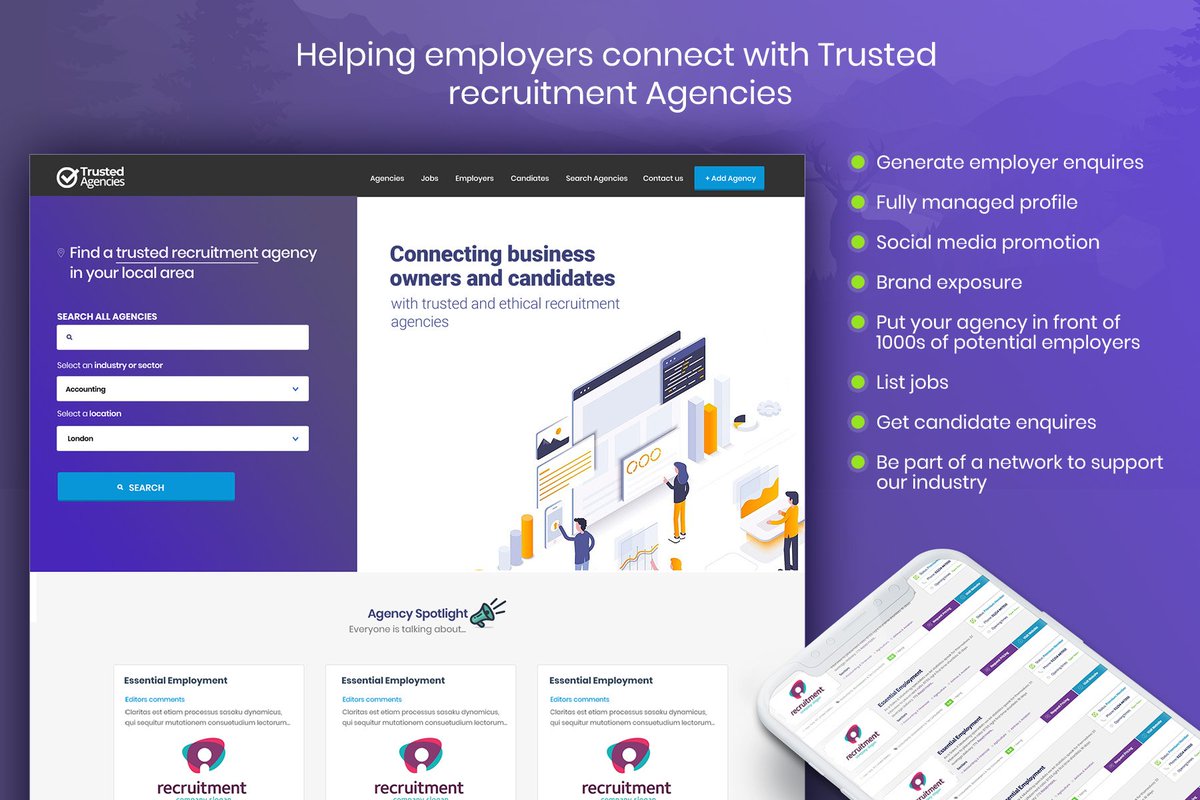 AgenciesTrusted's tweet photo. Sneak peak of our new web design - Just some of the benefits for recruitment agencies that become part of our platform! #areyouready #comingsoon #weneedyourfeedback https://t.co/T8bJsNMIRo