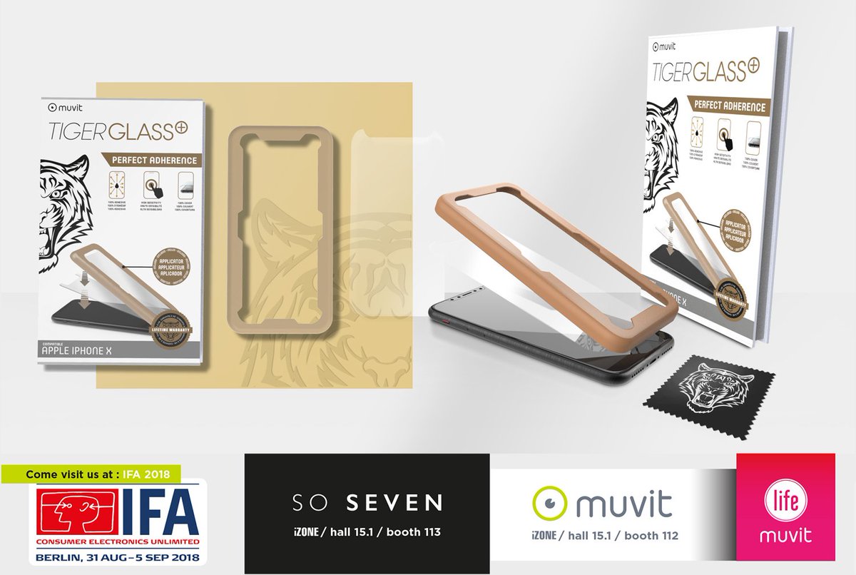 #SALON  
Venez découvrir en exclusivité sur notre stand IFA le nouveau Tiger Glass+, le verre 100% adhérent ! Protégez sereinement votre précieux smartphone des chocs du quotidien grâce à Tiger Glass + ! #Smartphones #IFA #Accessoires #Mobiles #Protection