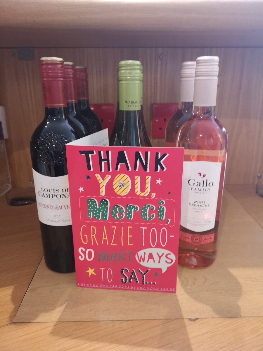 Bottle of wine for each team member from our lovely long term guest <a href="/BoxallMichelle/">Michelle Boxy</a>  #happytohelp#willmissyou