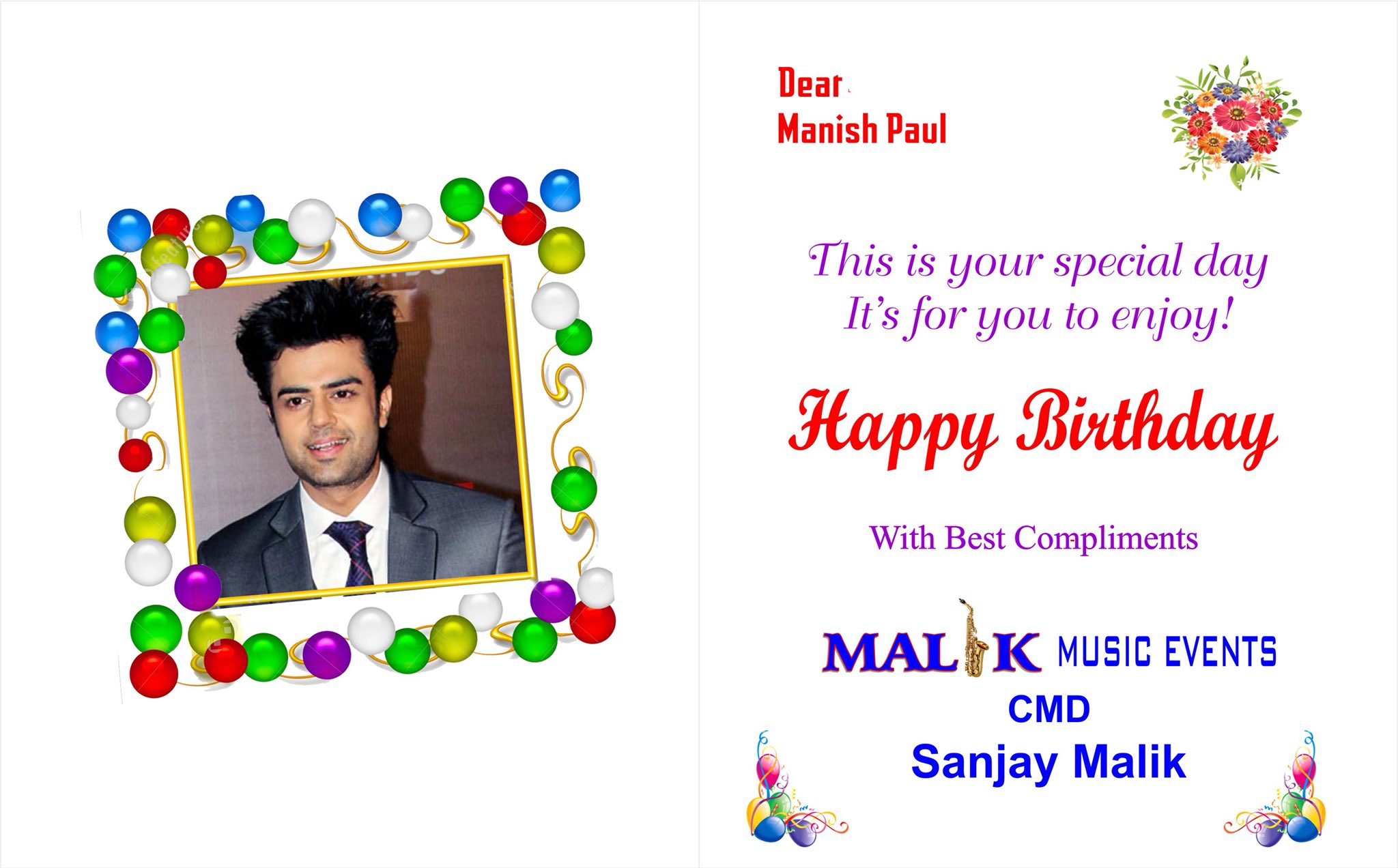 Happy birthday my younger brother Manish paul all time my favourite mata rani bless you   